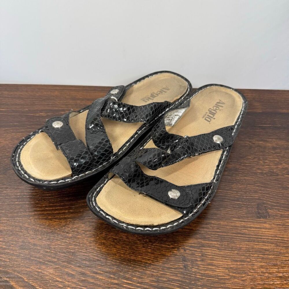 Alegria Womens Venice black leather slide sandal ven 701 size 38 1.5"Heel